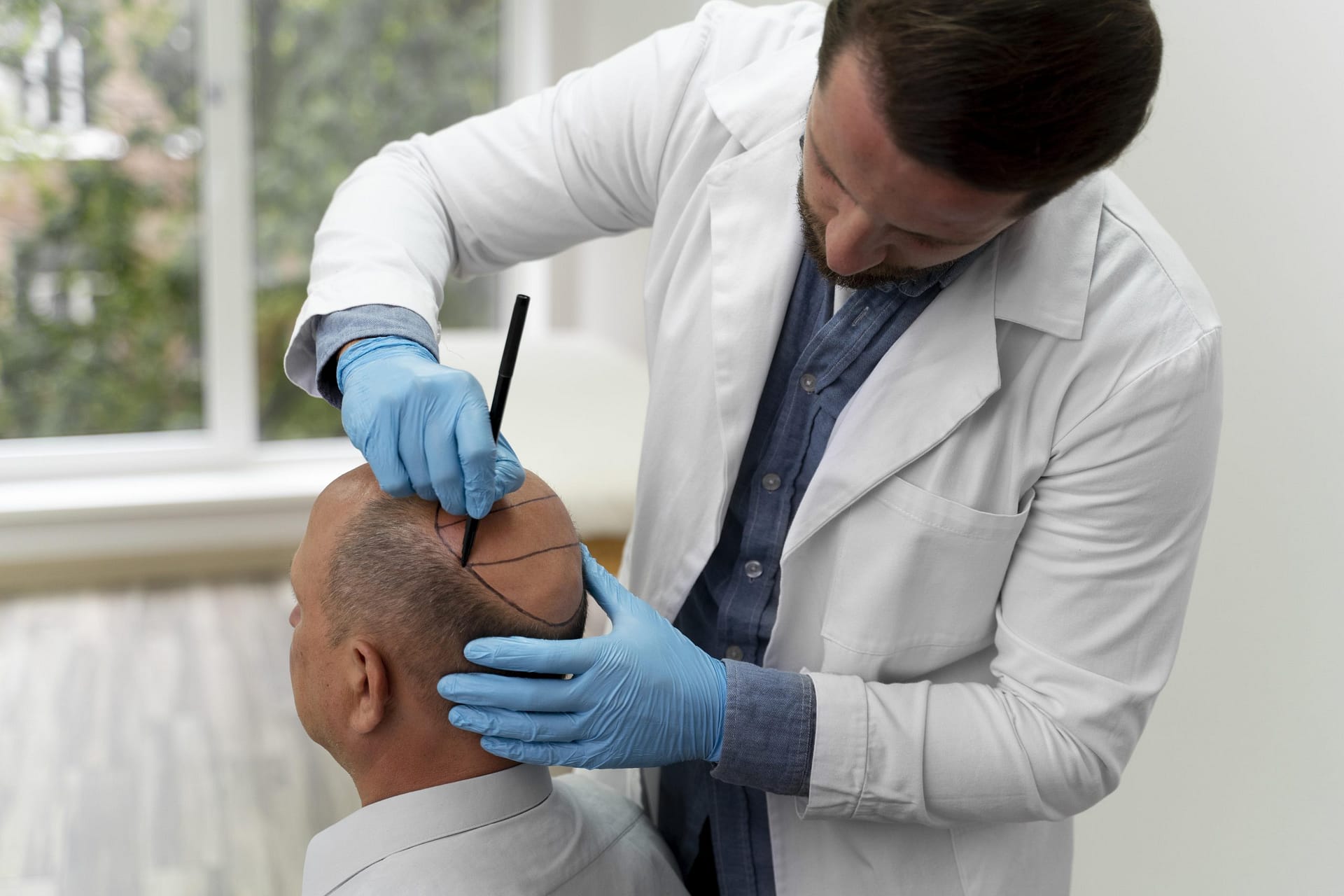 Hormone & Vitamin Level Testing Mature Man Going Through Follicular Unit Extraction Process Scaled